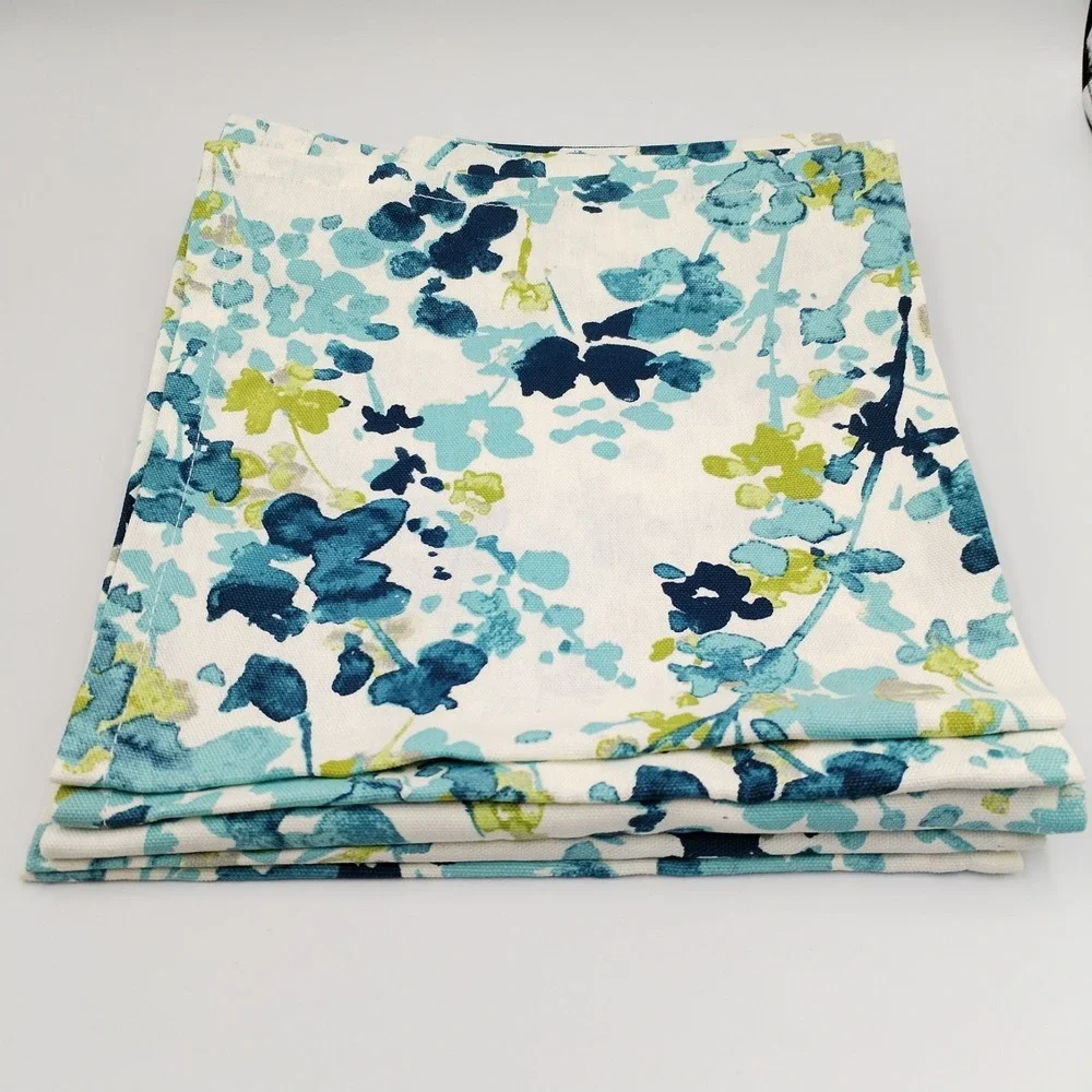 World Market Margo Cloth Napkins 100% Cotton Floral Teal Blue Green Set of 5 20